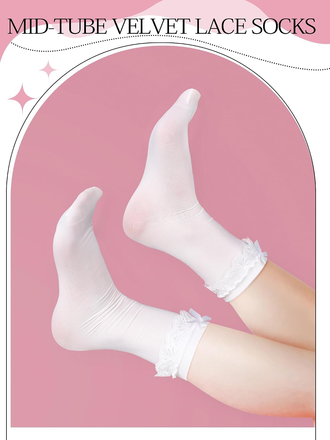 Fourluoo 6 Pairs Women Ruffle Socks Black White Lace Ankle Socks Cute Breathable Thin Cool Frilly Stocking for Girls Women