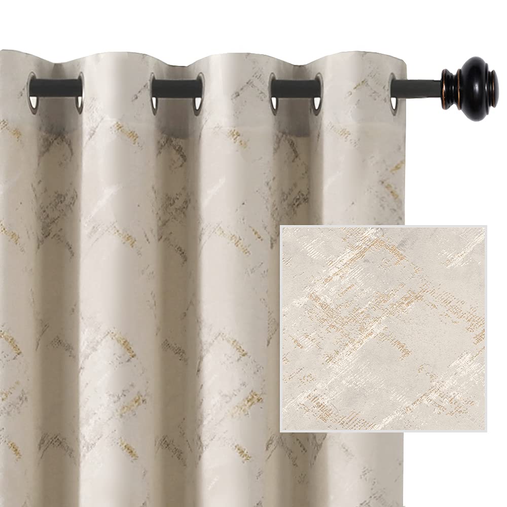 Luxury Velvet Curtains 95 Inches Long Thermal Insulated Blackout Curtains for Bedroom Foil Print Thick Soft Velvet Grommet Curtain Drapes for Living Room Vintage Home Decor, 2 Panels, Ivory