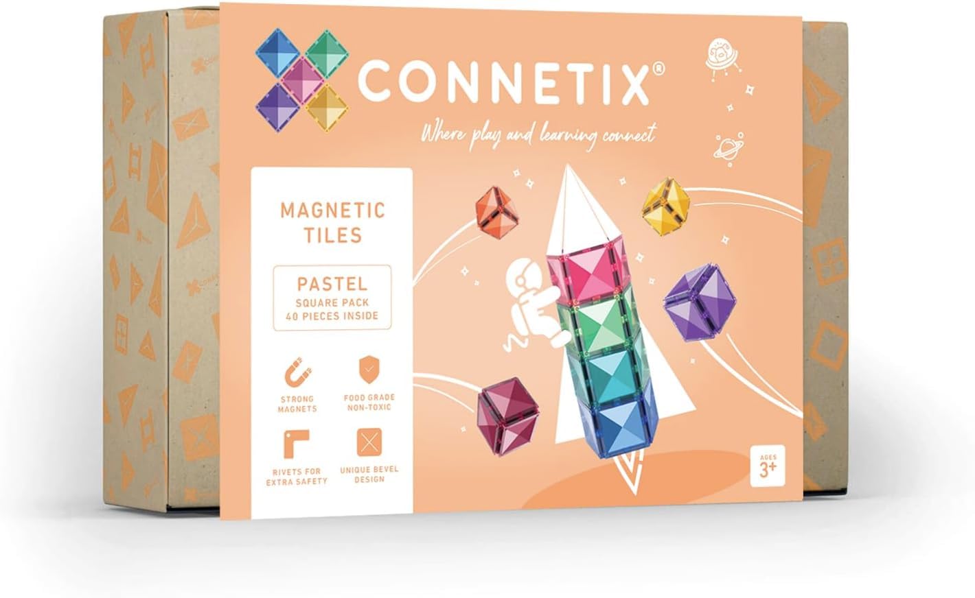 CONNETIX Magnetbausteine Pastell Quadrat Packen, 40 Stück