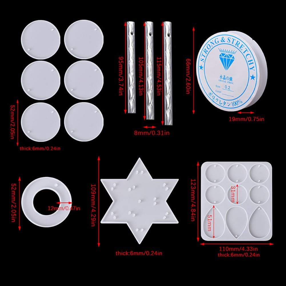 Surakey Resin Molds, Wind Chimes Silicone Molds Kit, Epoxy Windchimes Casting Mold Crystal Resin Wind Chime Mould for DIY Wind Bell, Keychain Earring Pendants Ornaments,Style 3