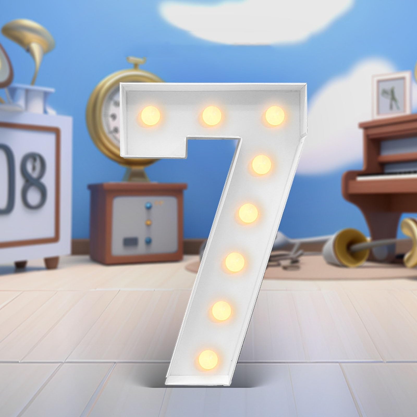 4FT Marquee Light Up Numbers LED Large Lighted Marquee Numbers Pre-Cut Frame Mosaic Numbers for 20th 50th 16nd Birthday Anniversary Wedding Party DIY Decoration (Color : White, Size : Number 7)