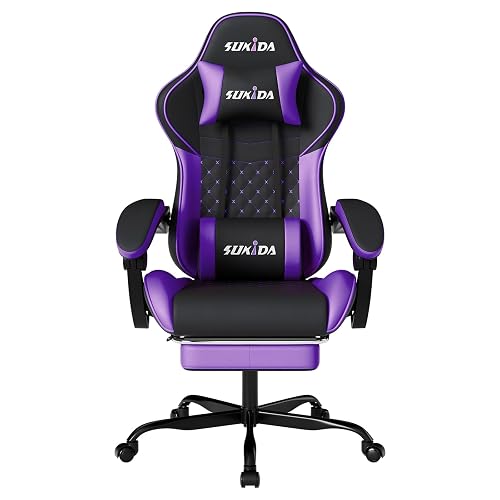 Ergonomic Video Gamer Chairs Gaming Computer Chair Gamer Chairs for Adults Massage Lumbar Support Swivel Height Adjustable Headrest Backrest