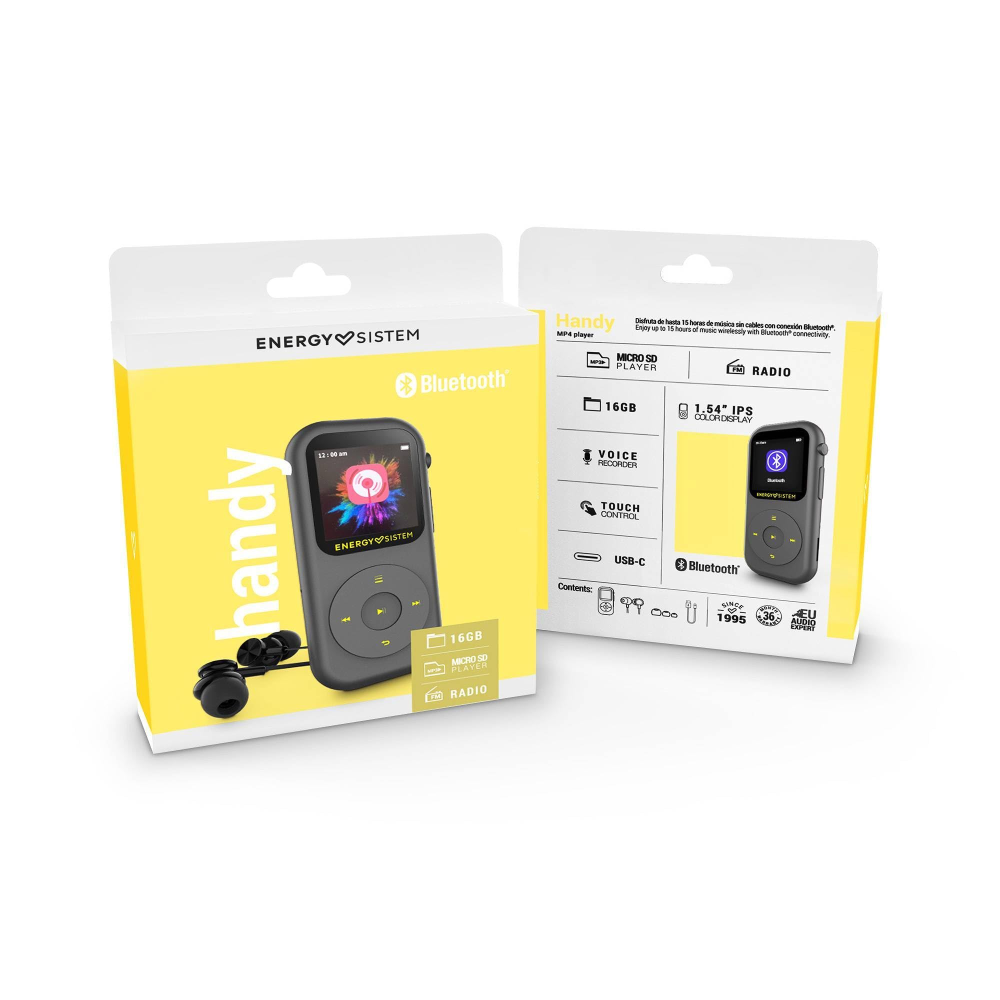Energy Sistem Handy Lettore MP3 MP4 Bluetooth 5.3 16GB Radio FM MicroSD 128GB Display IPS Touch USB C Riproduttore Musicale Portatile FLAC WAV WMA Registratore Vocale Video AMV Auricolari