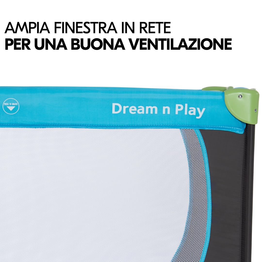 hauck Set Dream N Play Culla da Campeggio con Materasso 120x60cm - Culla neonato da Viaggio Pieghevole - Lettino da Campeggio per Bambini con Borsa - Blu Acqua