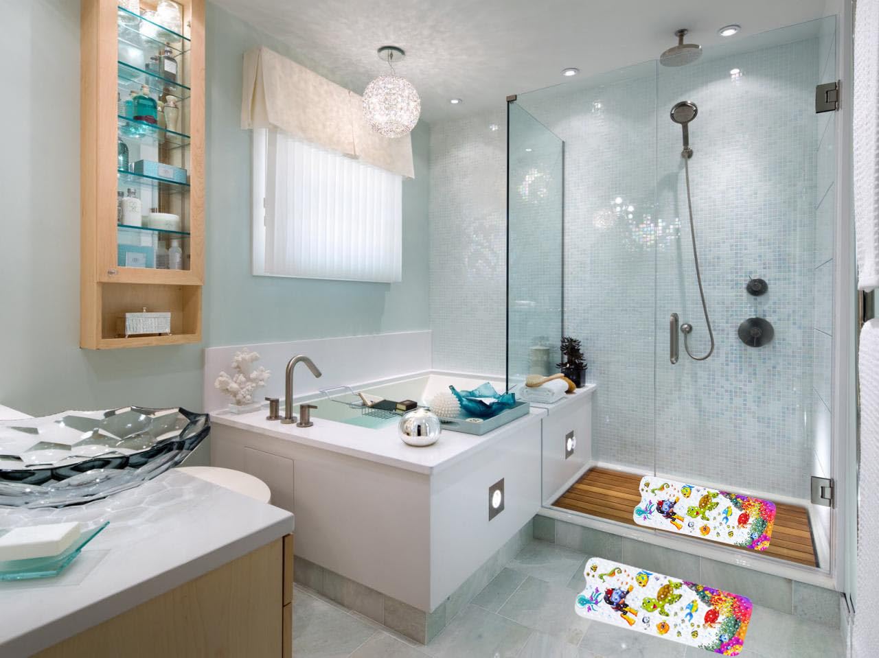 youxiaoshi Tappetino da bagno per bambini, tappetino da bagno per vasca da bagno con fori di scarico e ventose, 100 x 40 cm, morbido e antiscivolo, lavabile in lavatrice (tartaruga)