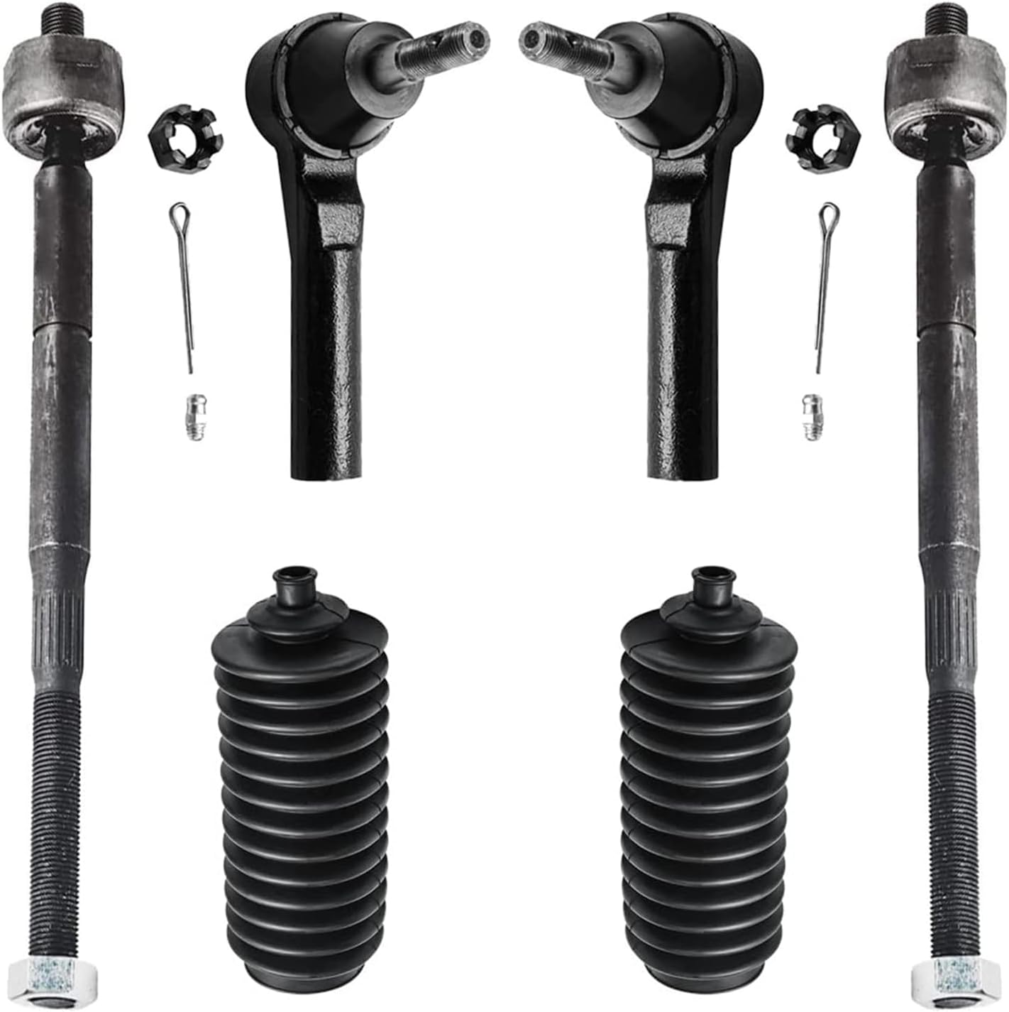 Detroit Axle - Front 6pc Tie Rods Kit for 07-12 Dodge Caliber, 07-17 Jeep Compass Patriot, 4 Tie Rods 2 Boots 2007 2008 2009 2010 2011 2012 Replacement