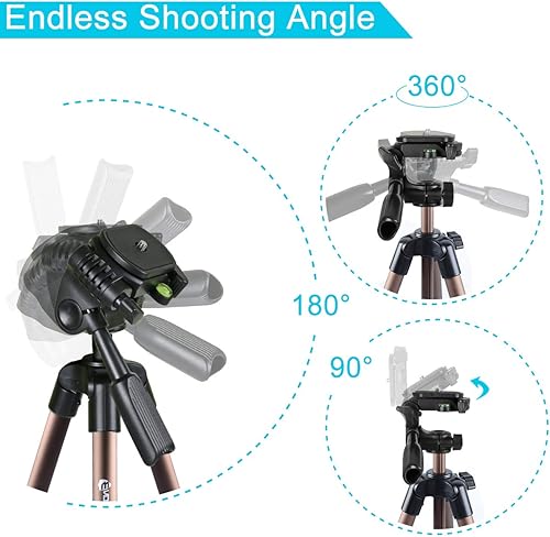 Miniatura 17 de Endurax 60'' Soporte trípode para cámara de teléfono para DSLR Canon Nikon con soporte universal para teléfono, base de burbuja y fácil