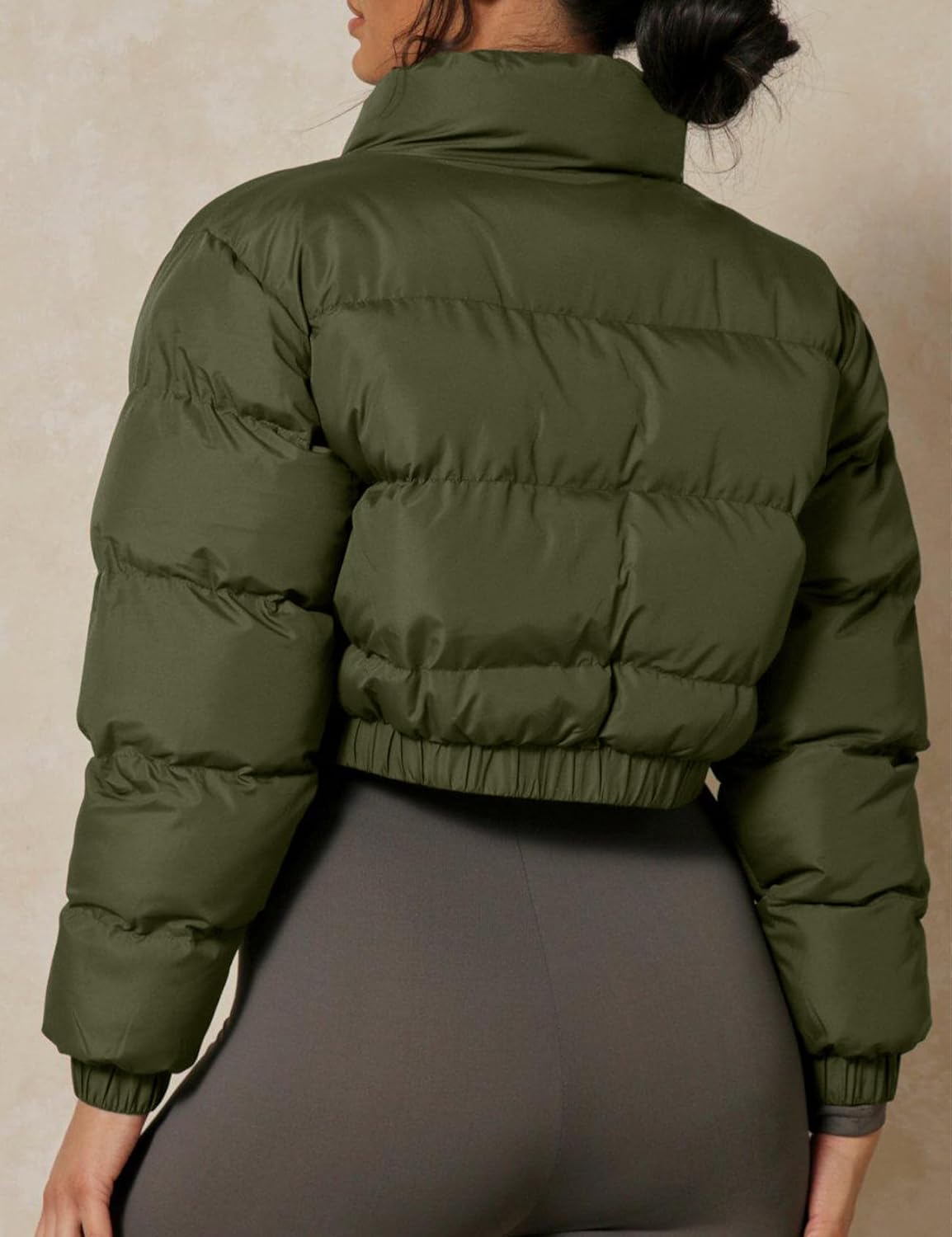 Flygo Cropped Puffer Jacket Women 2025 Winter Warm Zip Up Padded Short Quilted Jackets Down Coat - Image 5
