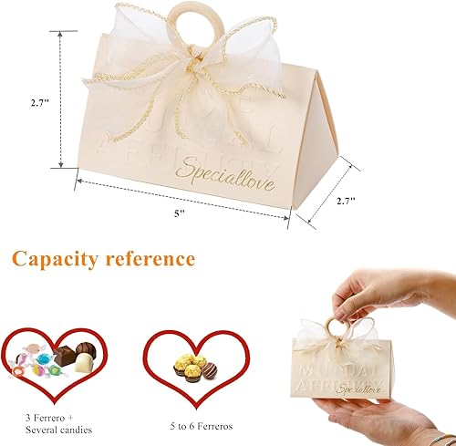 Miniatura 2 de Yopay Paquete de 30 cajas de regalo de boda, pequeñas cajas de regalo para invitados con asa, elegantes cajas de dulces de chocolate blancas con