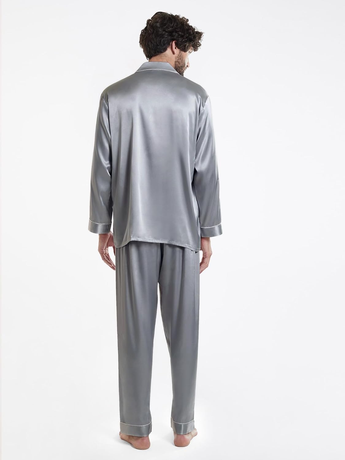 SIORO Mens Silk Satin Pajama Set Long Sleeve Sleepwear Button Down PJ Set with Pocket Loungewear M-XXL - Image 7