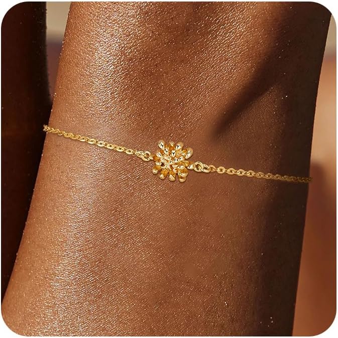 LOYATA Gold Bracelets for Women-Charm Birth Flower Chain Bracelet Non Tarnish Dainty 14K Gold Plated Waterproof Flower Link Bracelet Charms Jewelry Birthday Gifts for Women