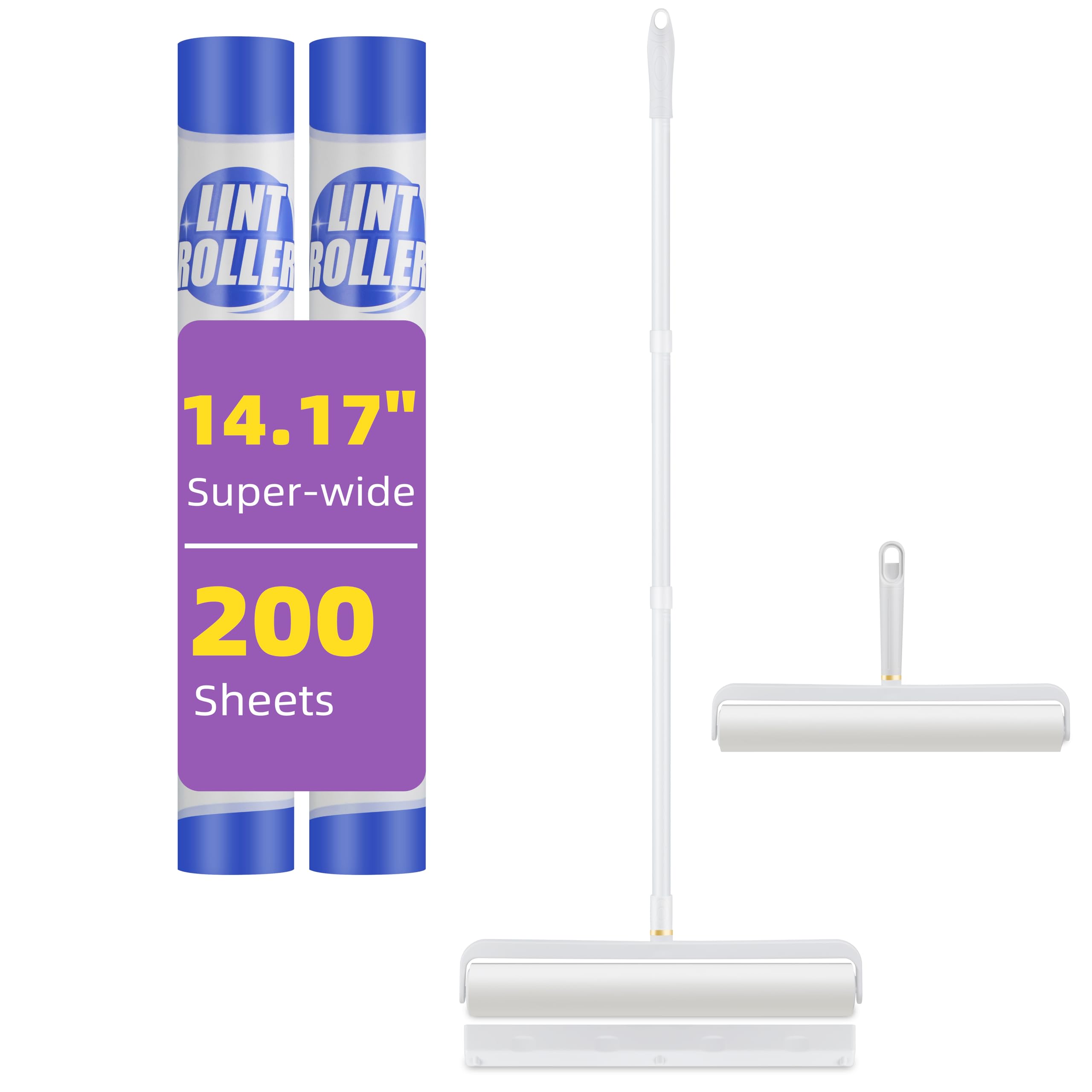 Photo 1 of 14.17" Extra-Wide Lint Roller Kit with 2 Refills & Dust Cover | Reusable Pet Hair Remover for Furniture, Car, Clothes | Extendable Handle (100 Sheets/Roll?Total 200 Sheets)