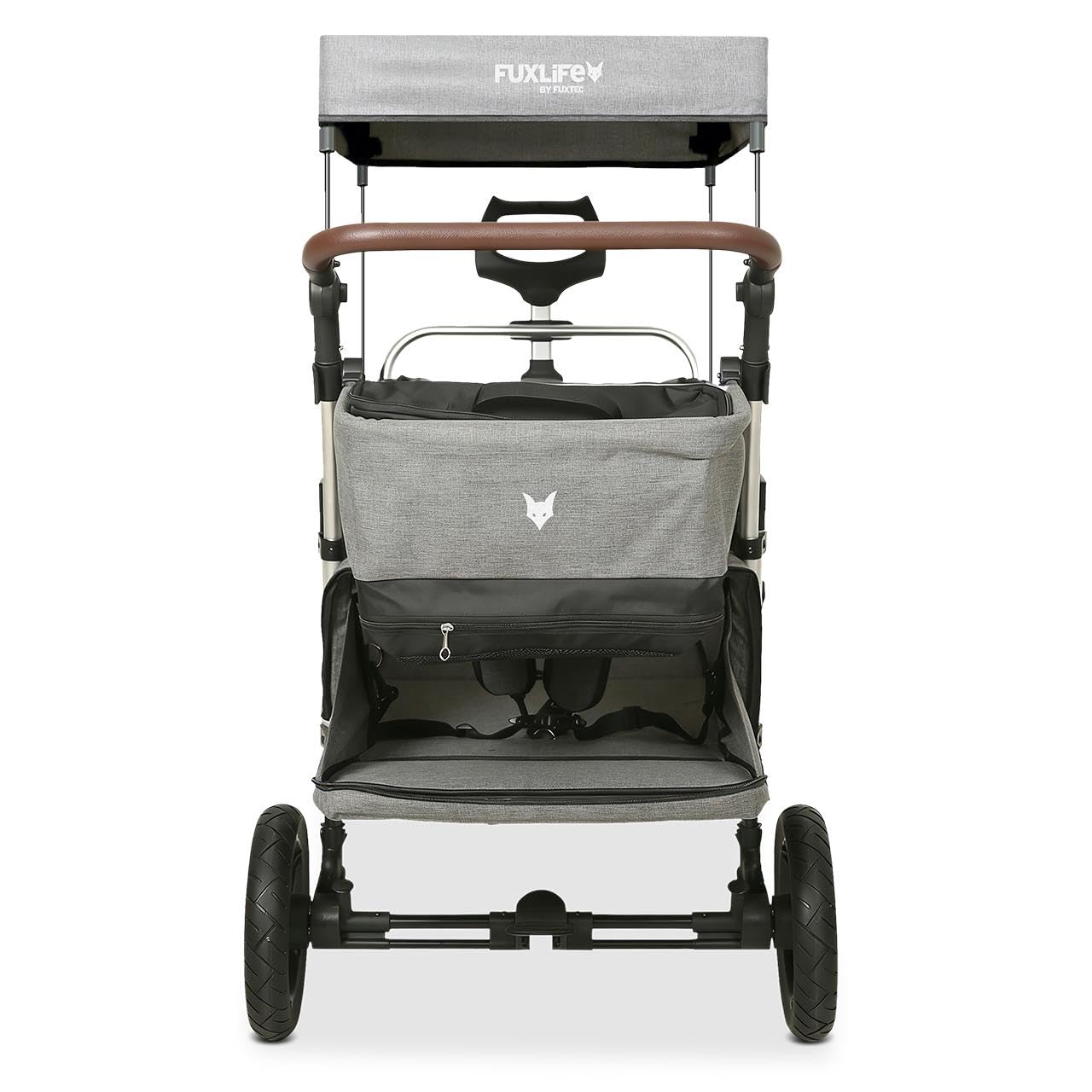 FUXLIFE Chariot Pliable Enfants FX-CTL950 Gris – Chariot de Transport avec Toit Solaire, Harnais 5 Points, Roues à Suspension