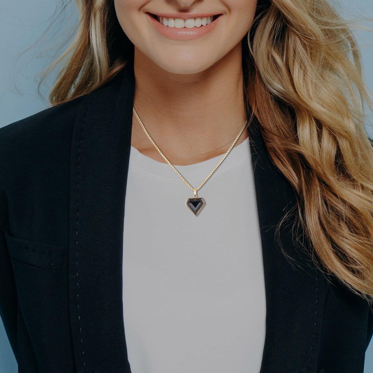 COAI Black Heart Pendant Necklace for Women and Men, Stainless Steel Diamond Shape Onyx Necklace - Image 2