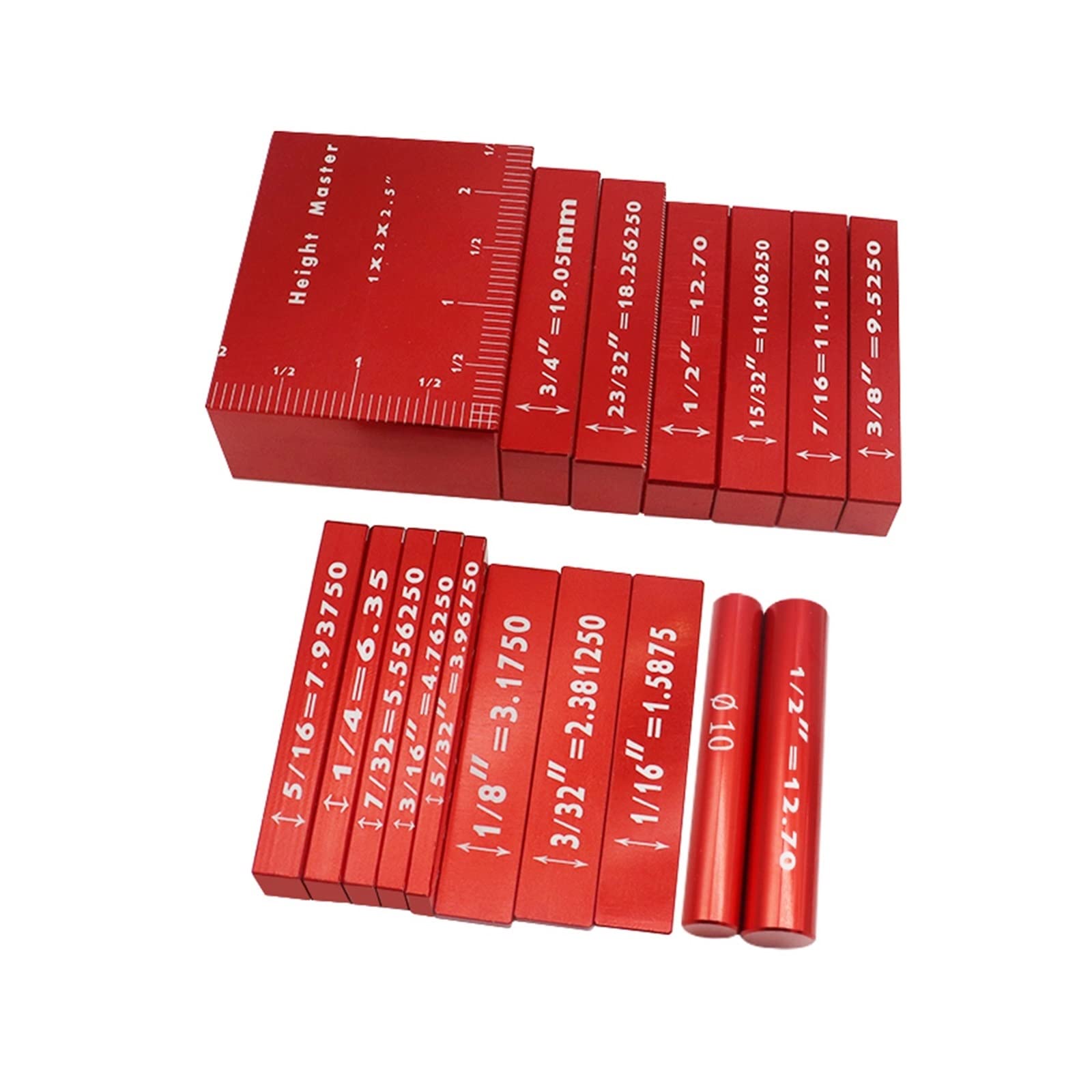CVFRDD Gauge Block Set 17pcs Setup Blocks Height Gauge Set Precision Aluminum Bars For Router And Table Saw Accessories 1/16" Woodworking Up(17pcs red)