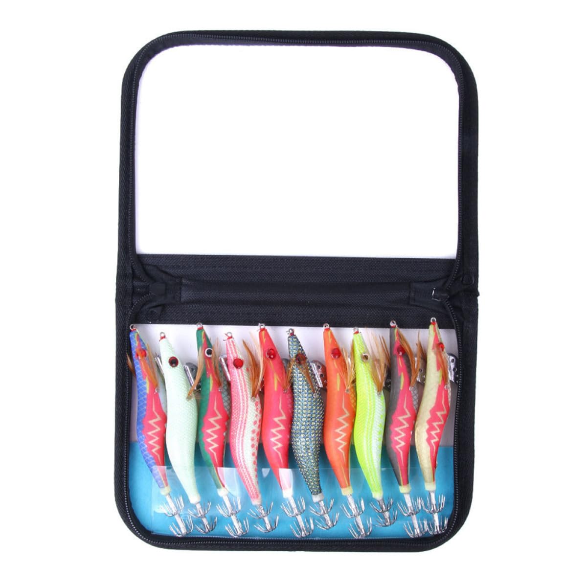 YARNOW Set 10 Pezzi Ganci Esca da Pesca Calamaro e Gambero in Plastica e Acciaio, Realistici e Vividi, per Pesca in Mare, Confezionati in Scatola Compatta