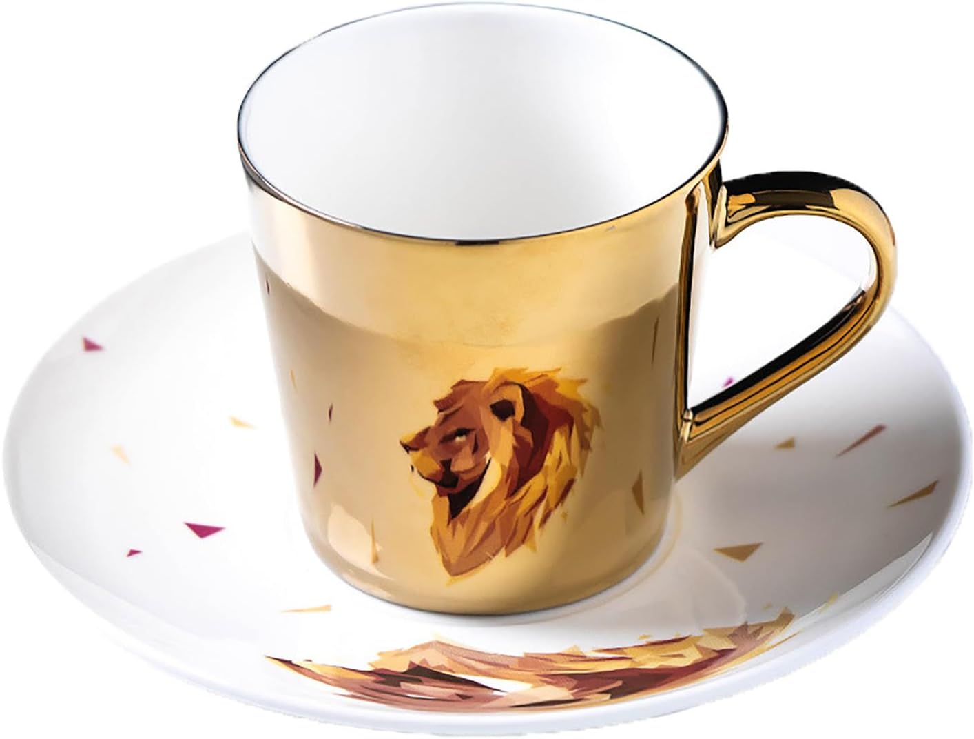 Multi-Surface Dynamic Reflection Ceramic Mug, Mirror Cups and Saucers, Vintage Coffee Mugs, 8.45oz for Wedding Party, Milk, Cappuccino, Latte, Afternoon Tea (Gold)