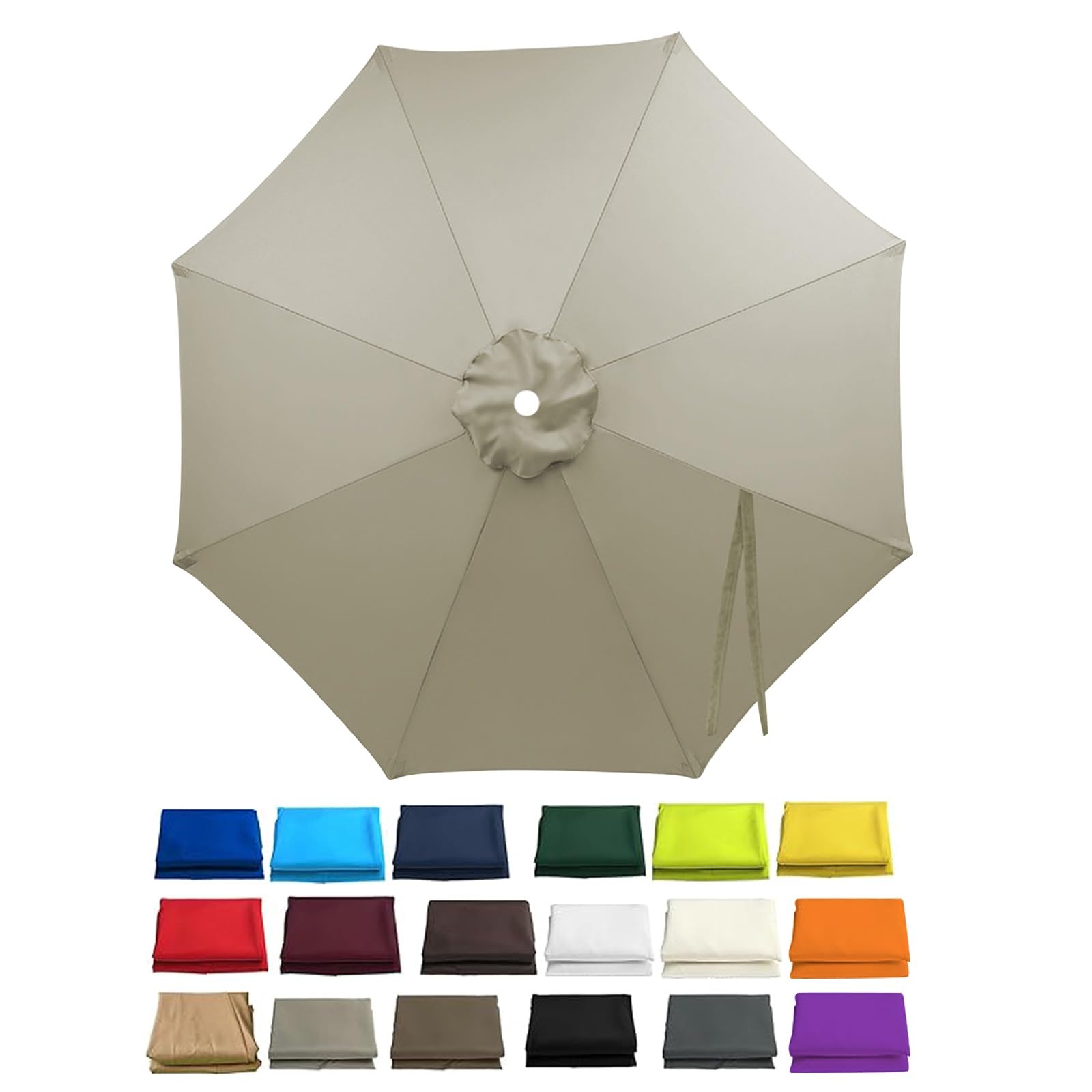 ESOYAWE Garden Parasol Replacement Cover, 2m 2.3m 2.5m 2.7m 3.0m 4.0m 6/8 Arms Sun Umbrella Canopy Replacement Outdoor Market Patio Table, UV-Block Waterproof Polyester Cloth Fabric(Taupe,6ribs/2.3m)