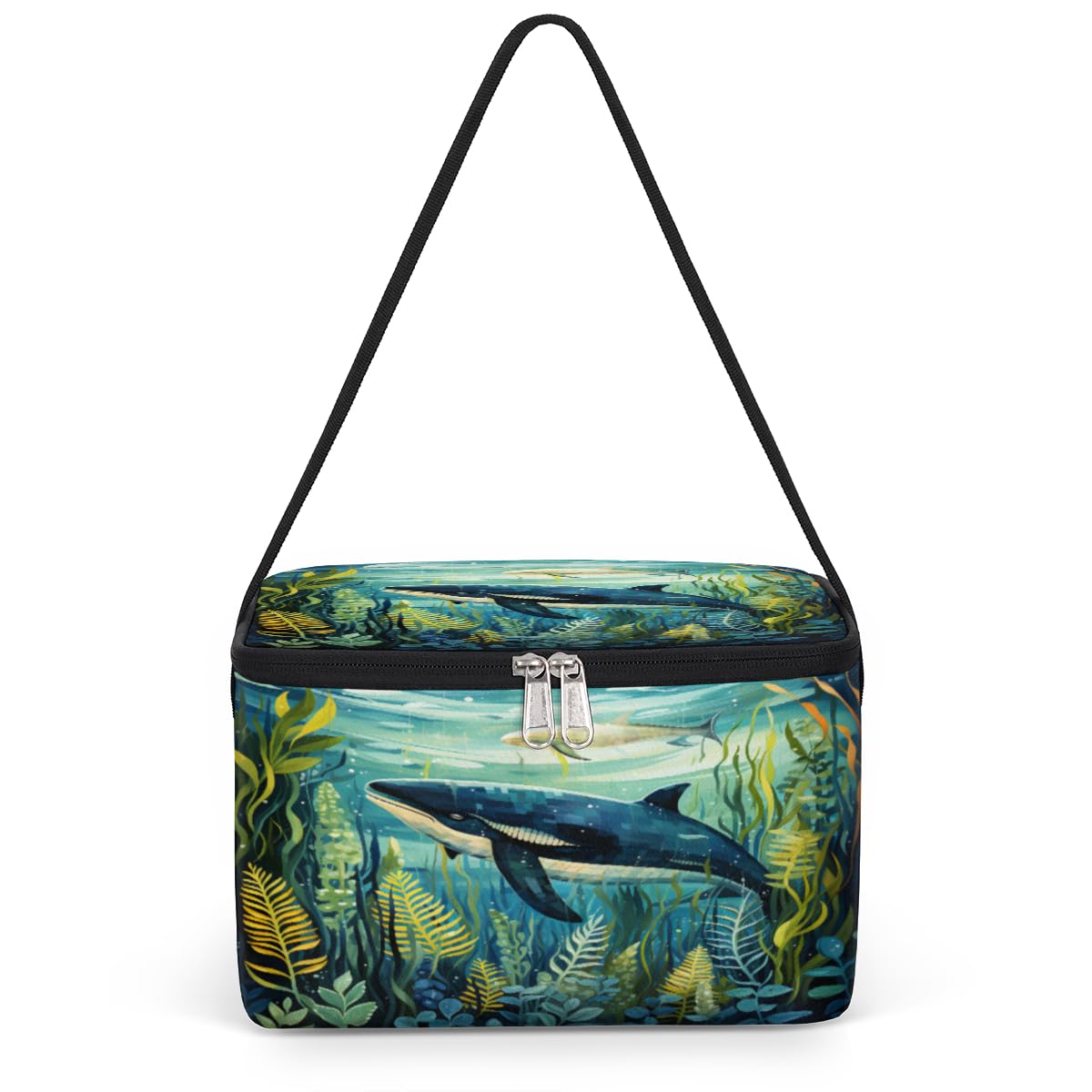 Ocean Animal Lunch Bags for Women Men 9 Cans, Hot & Cold Food Delivery Bag Insulated Grocery Bag Insulated Lunch Box Seaweed Cooler Bag for Office Work Picnic Beach