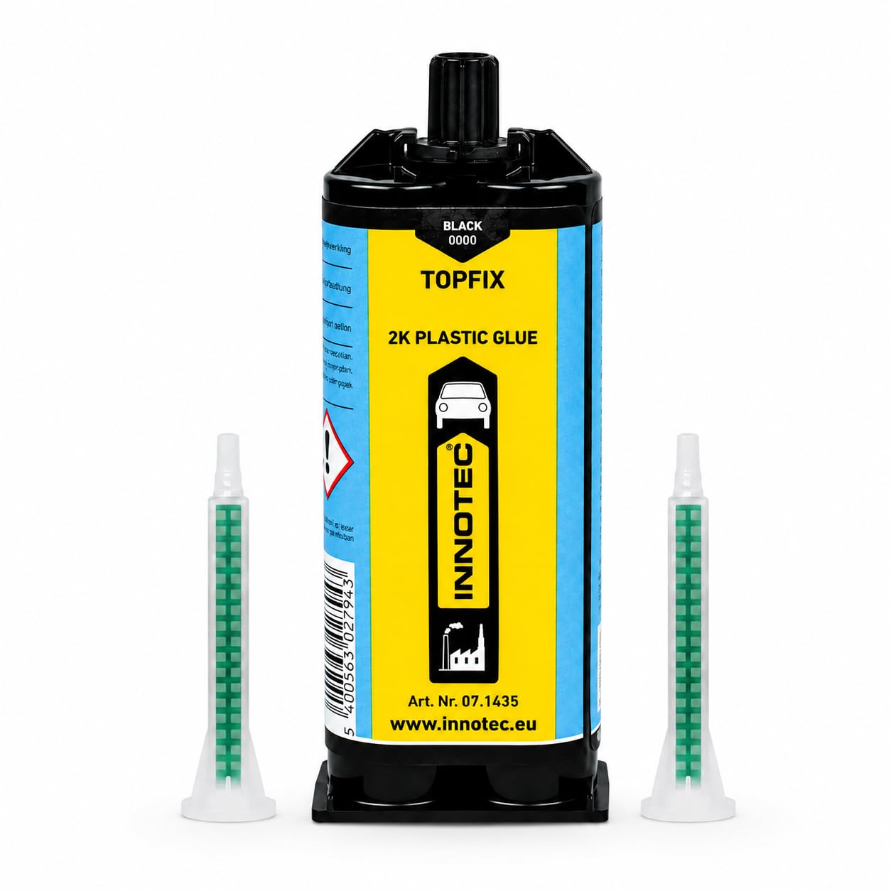 INNOTEC Topfix Black 2K Plastic Glue 50ml with 2 Mixing Nozzles