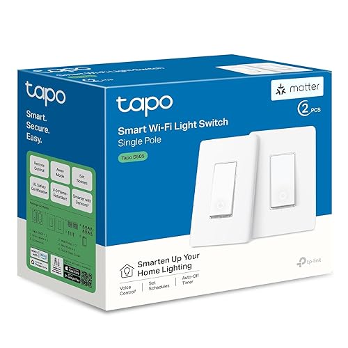 TP-Link Tapo - Interruptor de luz inteligente, compatible con Matter, unipolar, requiere cable neutro, control por voz, certificado UL, temporizador