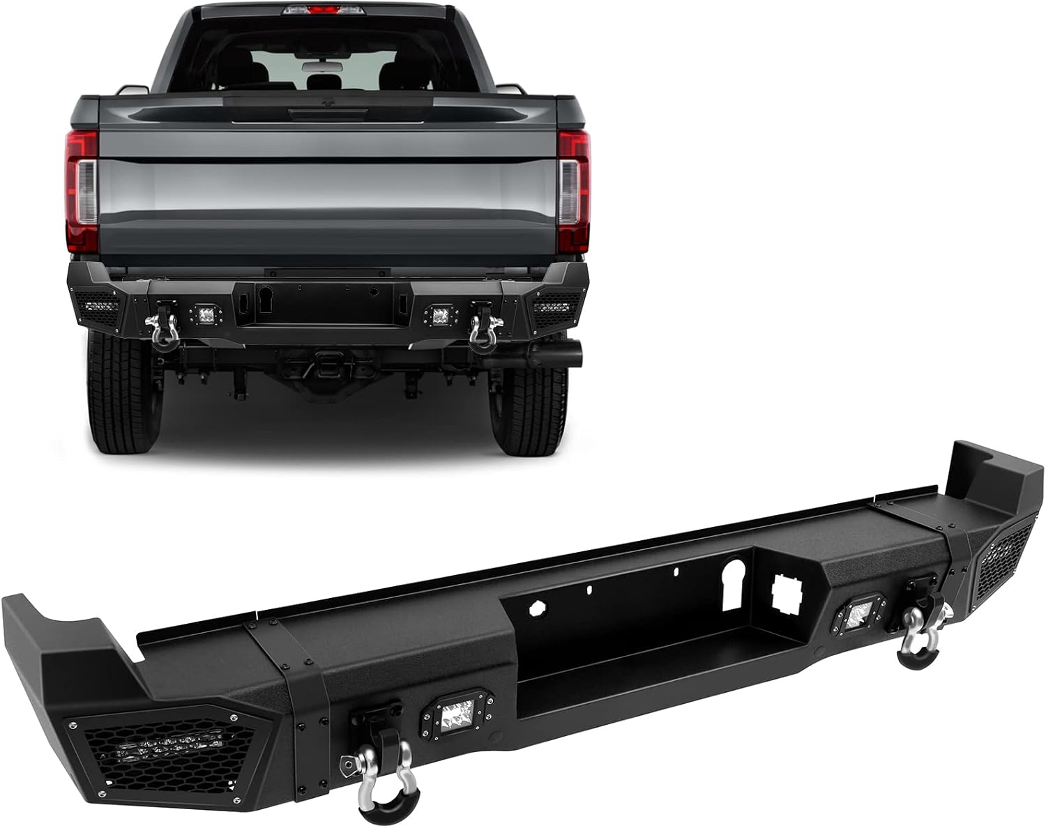 SCITOO Upgraded Textured Black Bumper fit for 2017-2019 for Ford for F250 for F350 for F450 Rear Bumper Replacement with D-ring