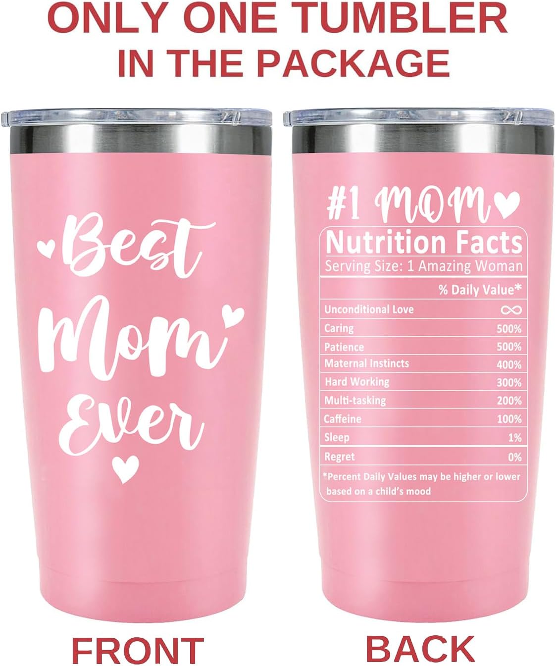 Waldeal Best Mom Ever Travel Tumbler 20 Oz-Gifts for Mom from Daughter Son, Christmas Birthday Gift Ideas for Mothers in Law, Mama, Grandma, Pink - Image 2