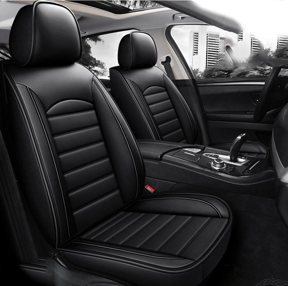 Auto Sitzbezüge Sets für Audi Q5 SQ5 2008-2017 2018 2019 2020 2021 2022 2023 2024 2025, 5 Sitzer Leder Sitzschoner Vorne Hinten Wasserdicht Sitzauflage Accessories,B-Black