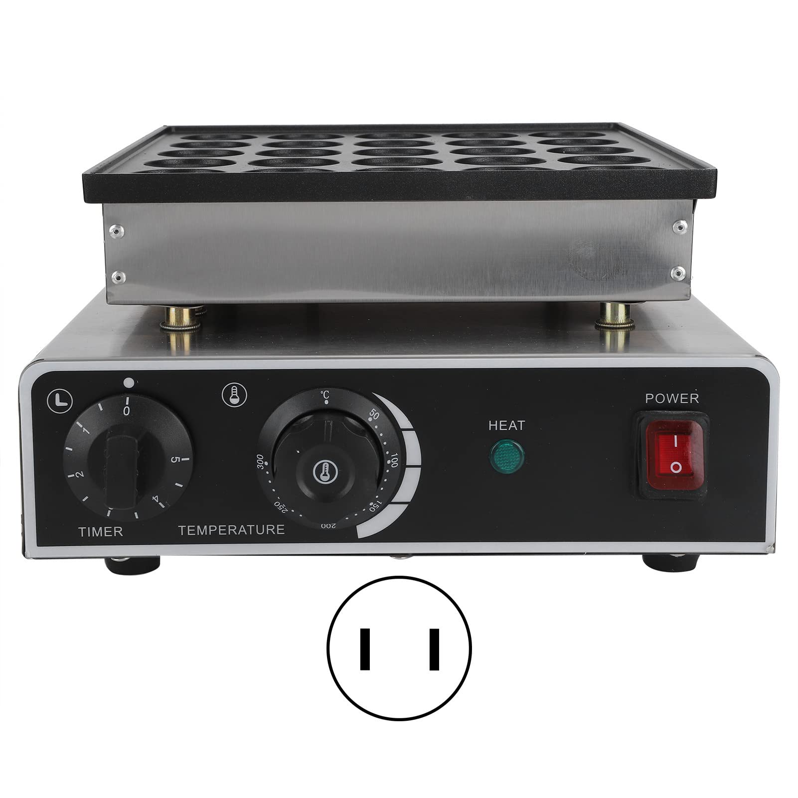 Machine à Mini Crêpes/gaufres 25 Trous - 850W, Température Réglable 50-300°C, Minuterie 5 Min - Pour Crêpes, Muffins, œufs