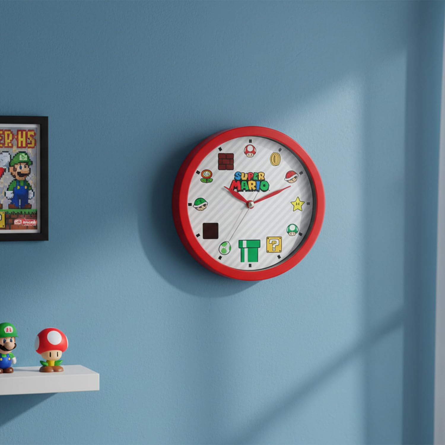 Amazon.com: Super Mario Wall Clock - Room Decor Bundle with 10