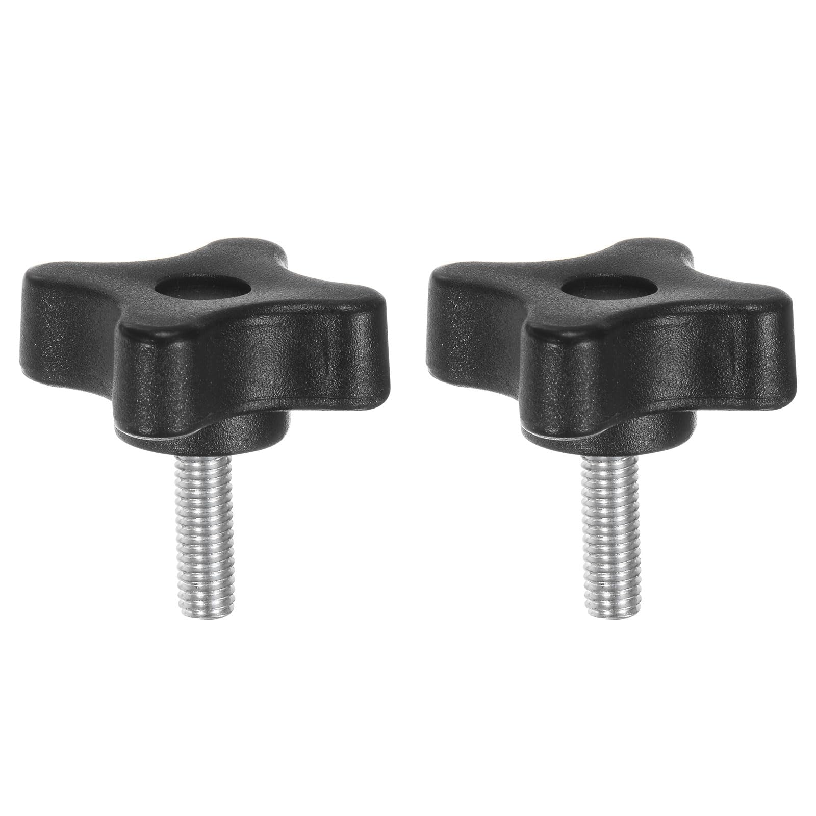 HARFINGTON 2pcs Star Clamping Knobs M5 x 16mm Metric Male Thread 32mm 4-Point Plastic Head Threaded Stud Knob Hand Tightening Thumb Screw Jig Handle, Black