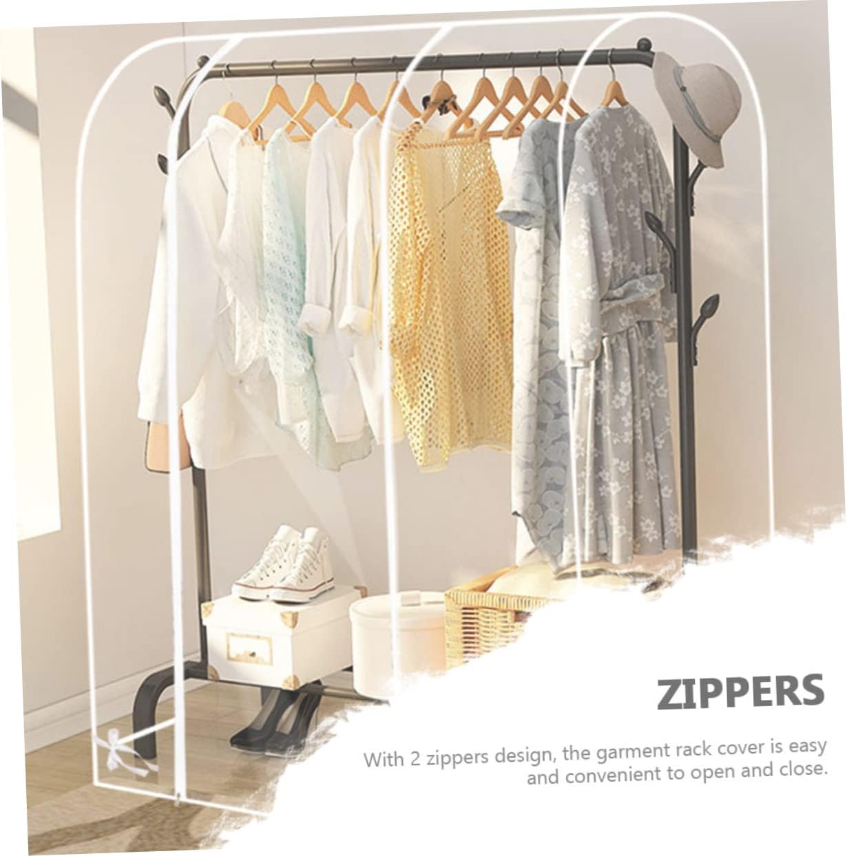Transparent Peva Garment Rack Cover with Zippers Dustproof Clothes Rack Protector for Bedroom Balcony Suit Storage