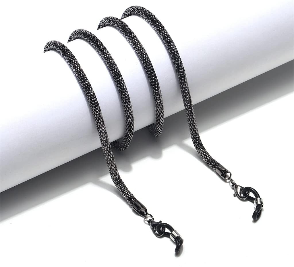 Metal Eyeglass Rope Lanyard Eyeglass Accessories Eyeglass Chain Not Easy to Fade Mesh Chain Longer Thicker 4.0mm(Black)
