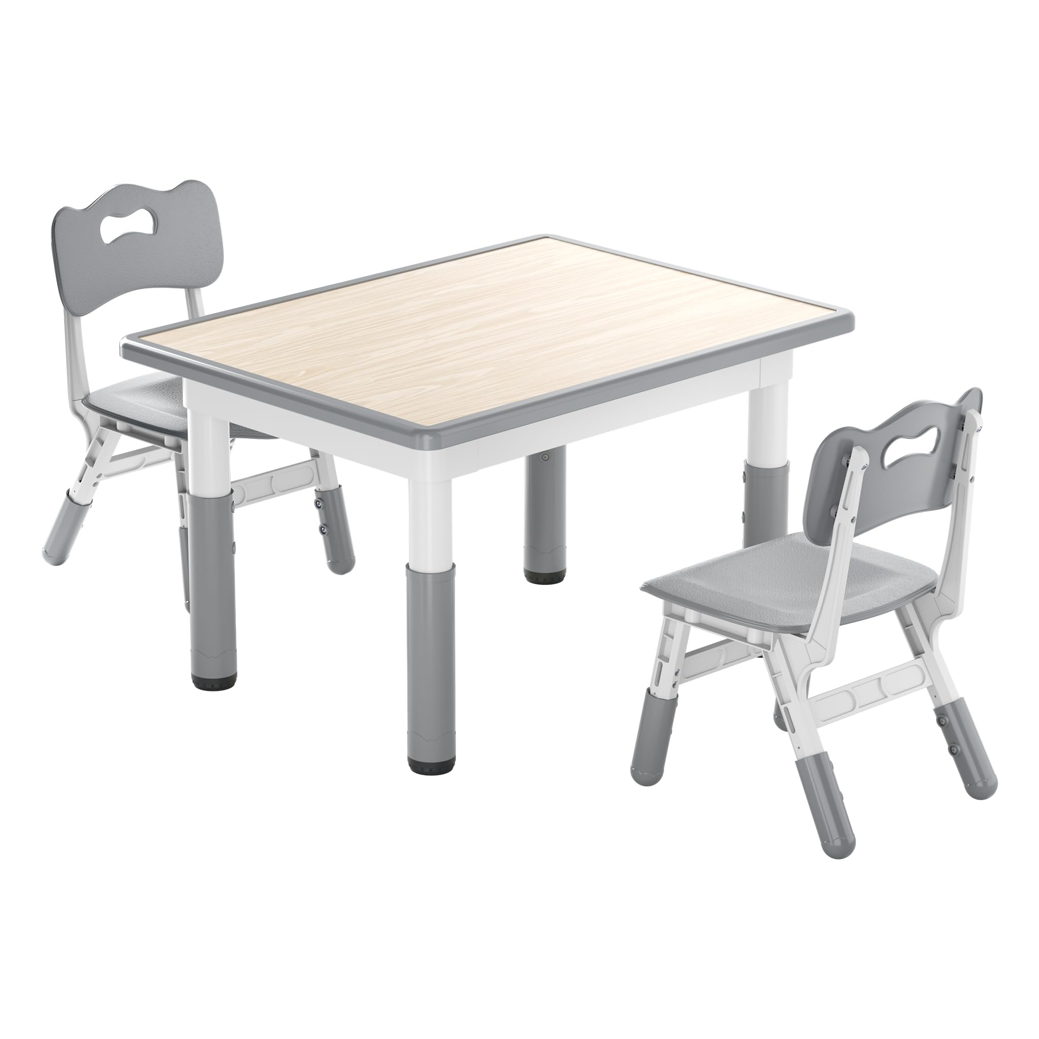 XMTECH Stół dziecięcy z 2 krzesłami, 80 x 60 cm, zestaw mebli dziecięcych z regulacją wysokości, zestaw krzeseł dla dzieci do klasy/przedszkola, meble dziecięce z HDPE i ABS, dla dzieci w wieku 2-10