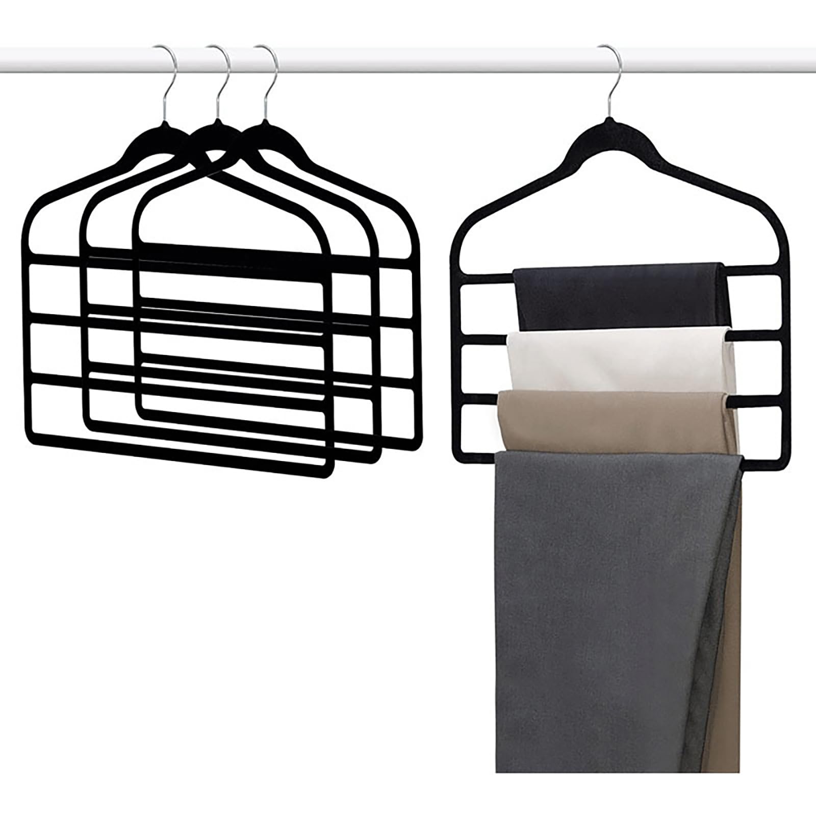 Velvet Pants Hangers 4-Pack 4-Layer Space Saving Black