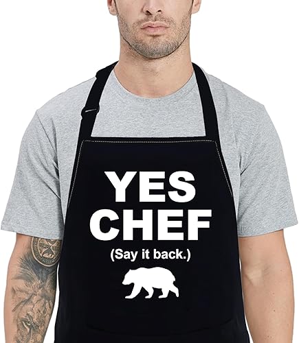 Miniatura 4 de POFULL Yes - Delantal de chef inspirado en programas de televisión, regalo de restaurante, regalo para chef cocinero foodie