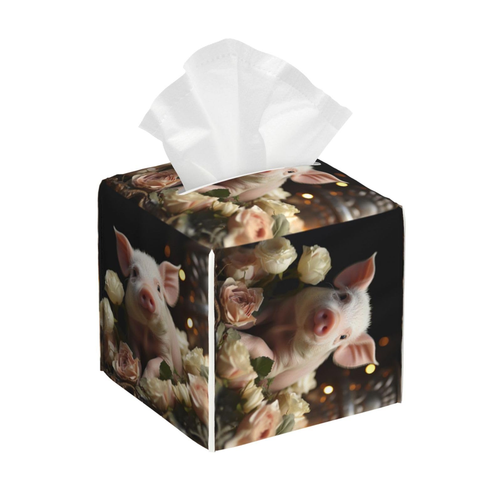 Pigs and Flowers Tissue Box Cover Square Cube Boxes