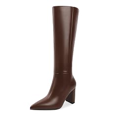 YODEKS Women Knee High Boots Pointed Toe Chunky Block High Heel Tall Long Gogo Boots 3 5 Inch