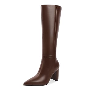 YODEKS Women Knee High Boots Pointed Toe Chunky Block High Heel Tall Long Gogo Boots 3 5 Inch