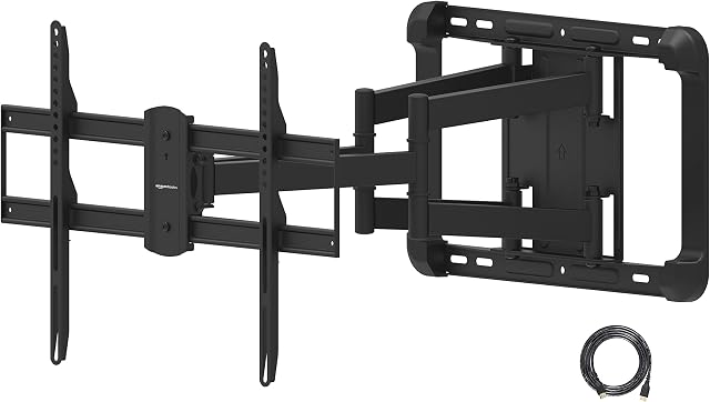 Amazon Basics Heavy Duty Extension Dual Arm, Full Motion Articulating TV Mount for 37" to 80" TVs up to 132 lbs, Fits LED LCD OLED Flat Curved Screens, Black