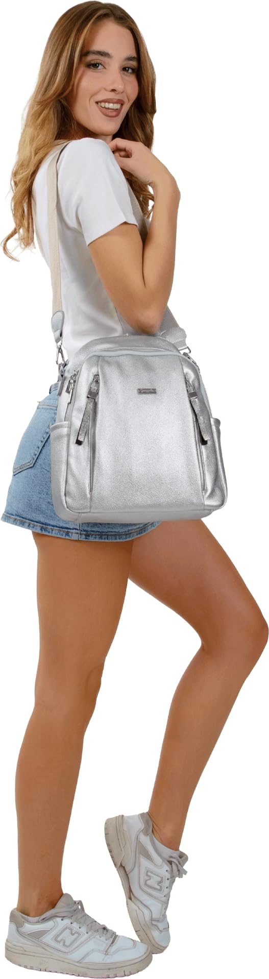 Camomilla Milano Zaino Casual Donna, Similpelle, Collezione Frizzy, Colore Argento