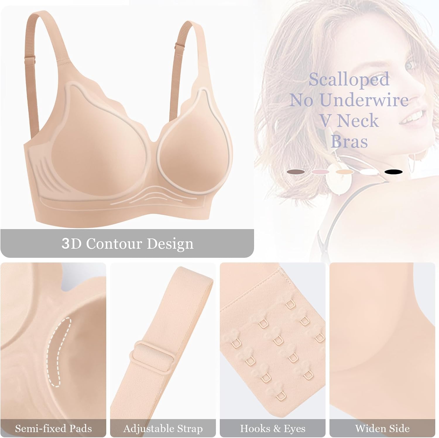 Ganado Wireless Bras for Women No Underwire Scalloped Seamless Bras with Support and Lift Padded T Shirt Bra Comfort Bralette - Image 4