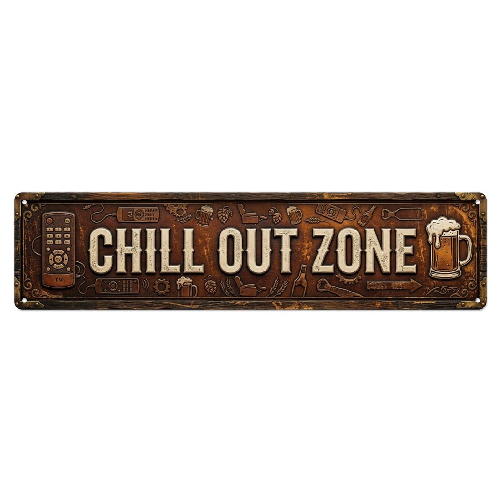 Chill Out Zone Retro Man Cave 1 Metal Tin Skinny Sign Plaque Wall Decor for Cafe, Club Bar, Office, Home Garden Metal Poster 4x16Inch