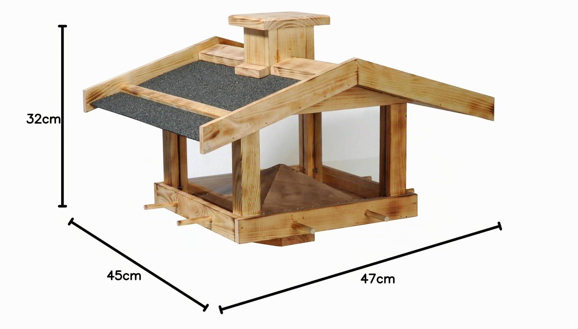 dobar® Geflammtes Vogelfutterhaus für Ständermontage - Vogelhaus für Wildvögel aus Massivholz - Futterstation zum Aufstellen - Wildvogelfutterplatz - 47 x 45 x 32 cm - Kiefer Bitumen