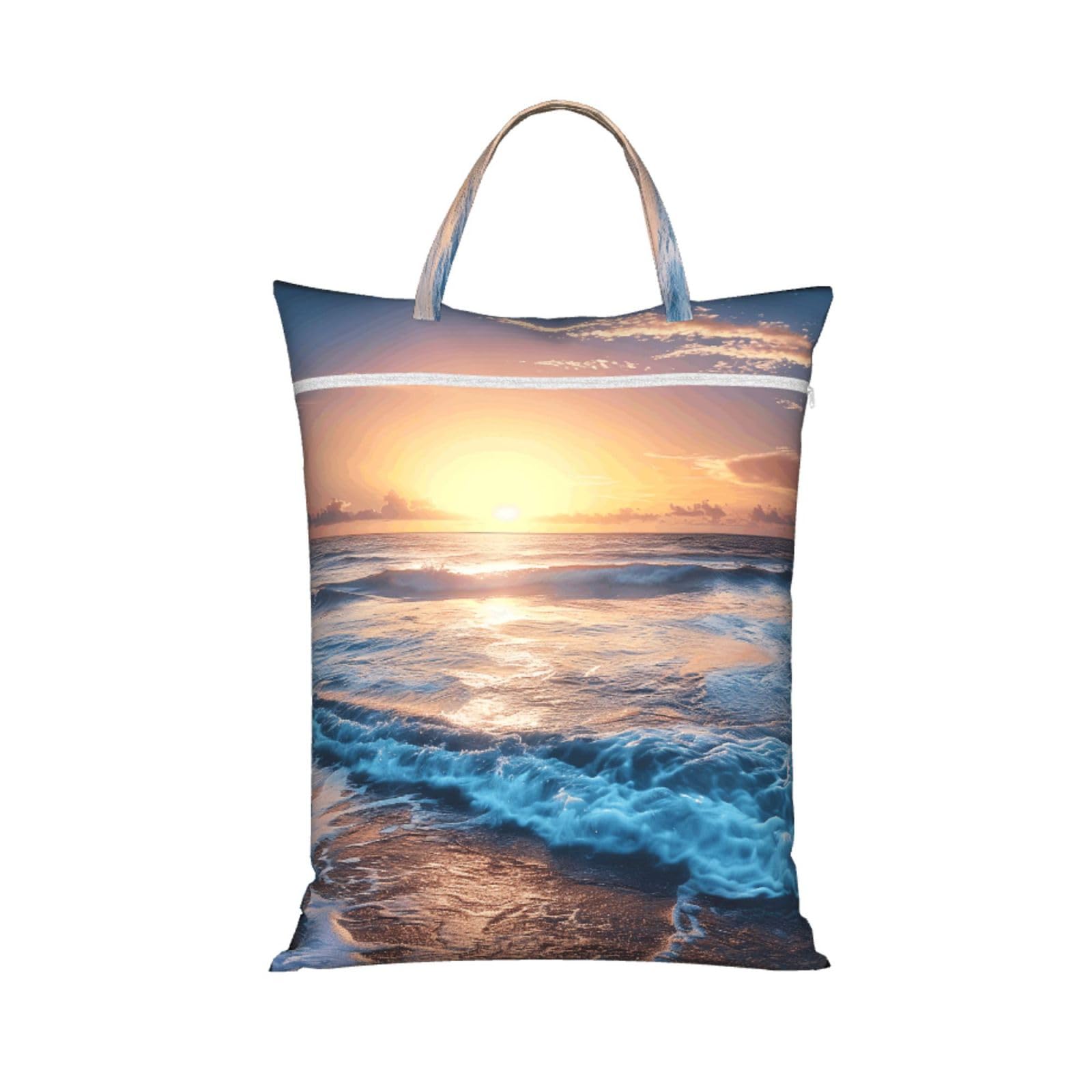 Large Travel Laundry Bags,Sunrise Print with Handle Foldable Laundry Bag for Holidays Gym Swimming and Family Trips, 1Pcs