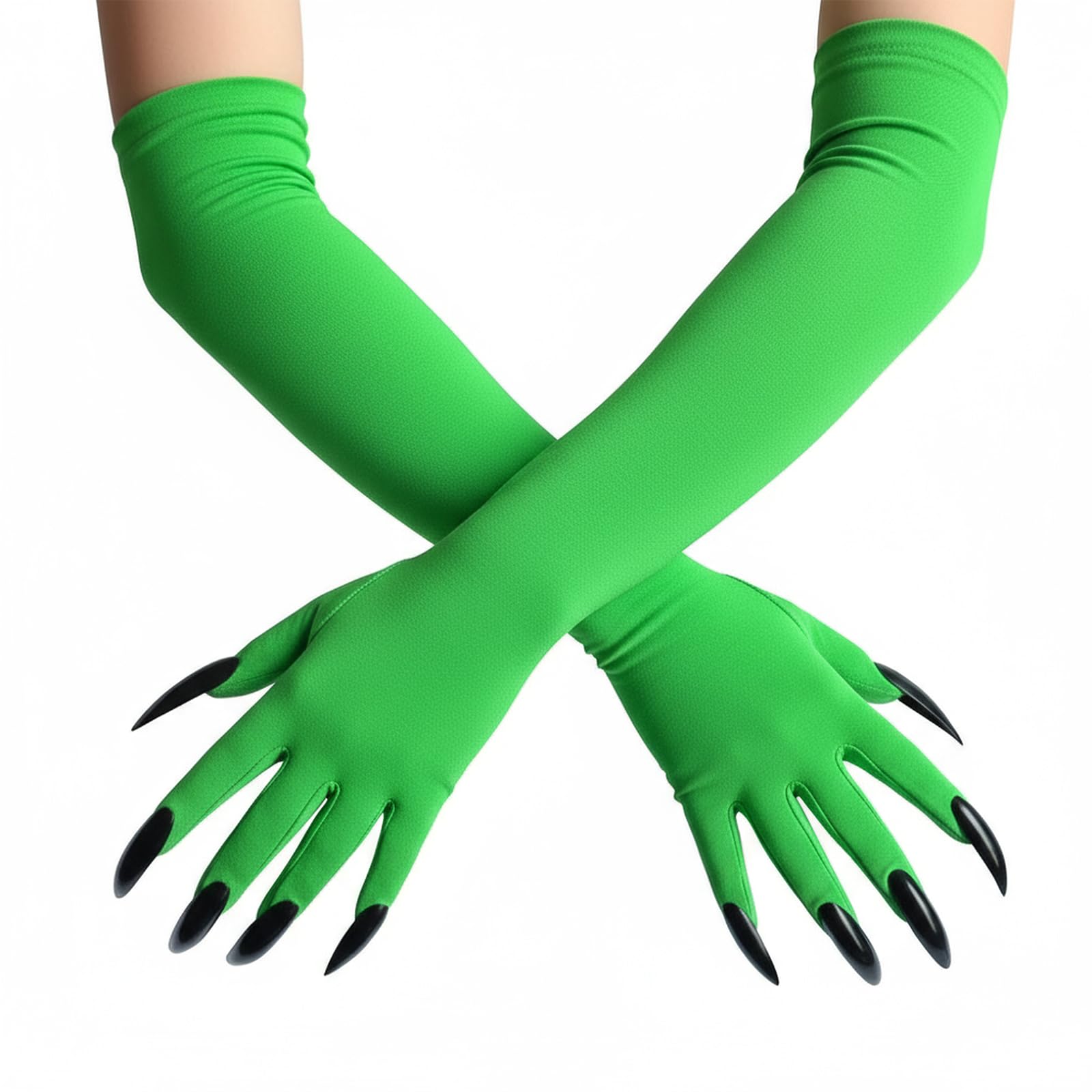 ASFWAGQ Costume Gloves Halloween Gloves Long Nail Gloves Cosplay Fingernails Cosplay Props with Claws (Grun/Nails Black, One Size)