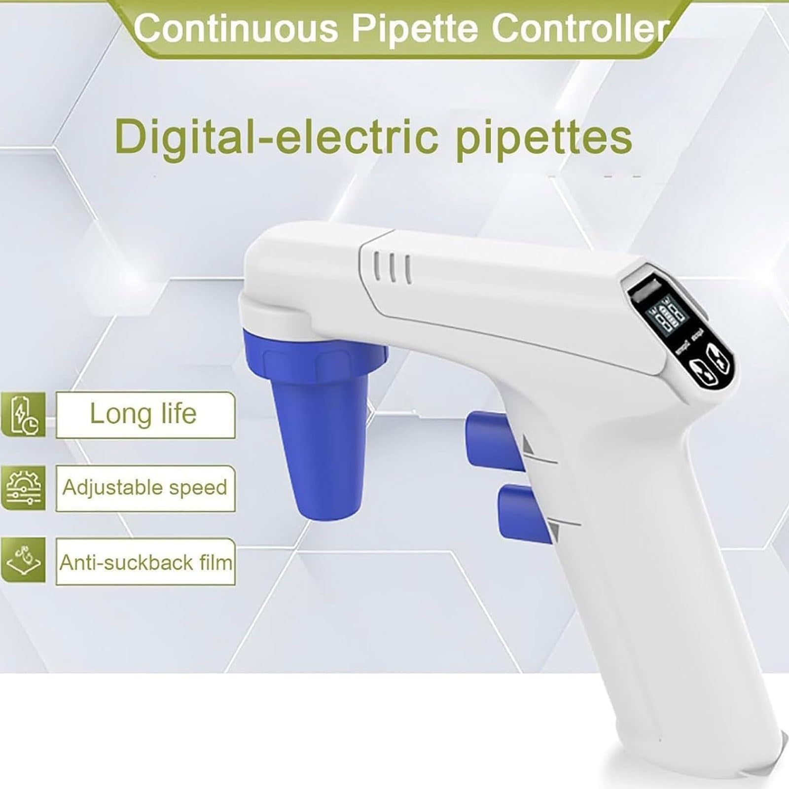 Elektryczny kontroler pipet, zmotoryzowany wypełniacz do pipet 0,1–200 ml | Cyfrowy wyświetlacz LCD, Pipetor z możliwością ładowania, Regulowana prędkość, Podwójne tryby drenażu, Do laboratoryjnego
