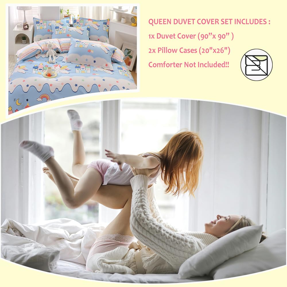 Unicorn Duvet Cover Set Twin Size - Rainbow Wings Bedding For Kids, Boys & Girls Room Decor