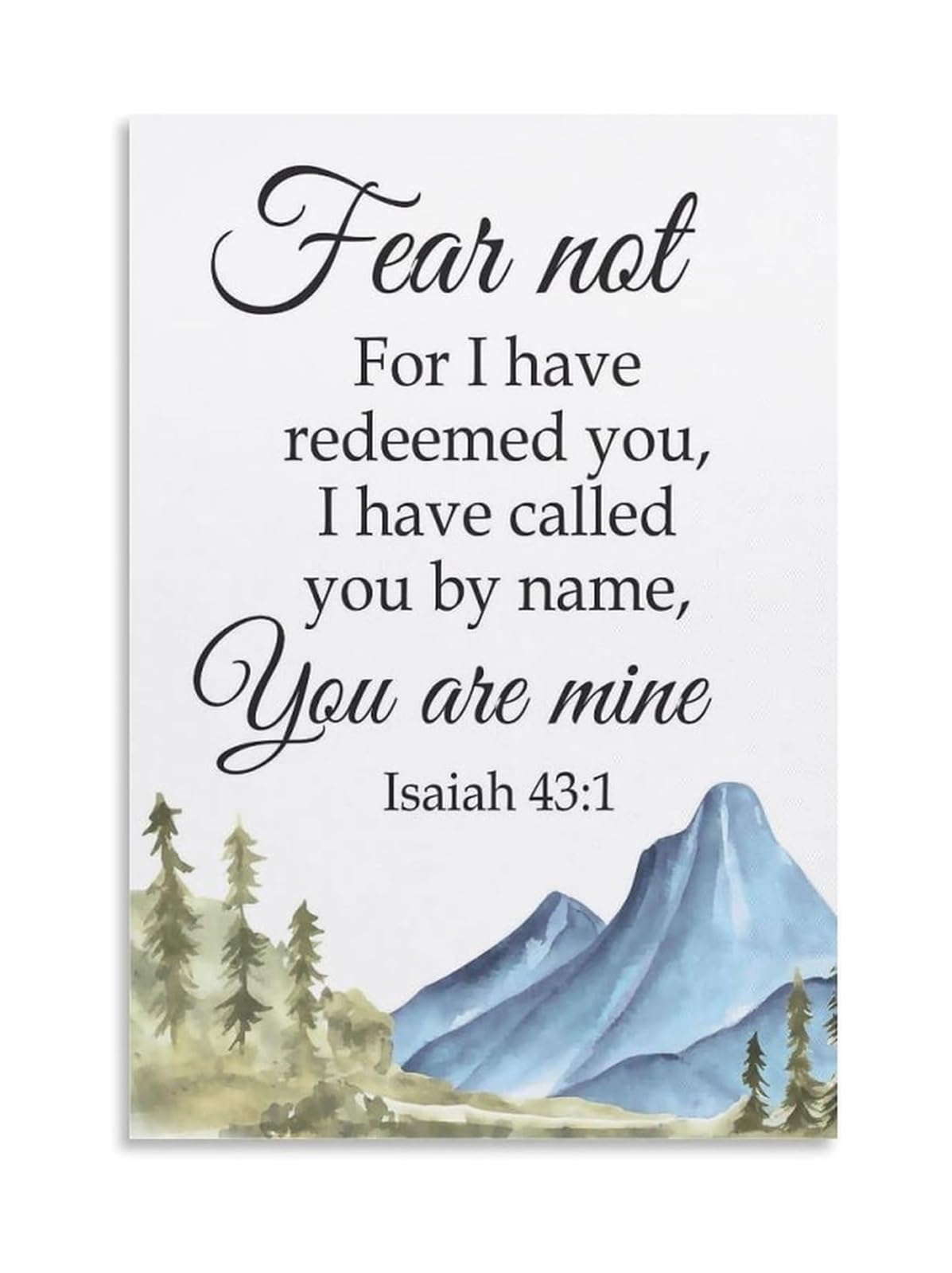 FNYUVNFAF Inspirational Scripture Art Isaiah 43 1 Print Fear Not For I Have Redeemed You Christian Home Decor Canvas Wall-Art Gift Framed,16X24inch(40X60cm)