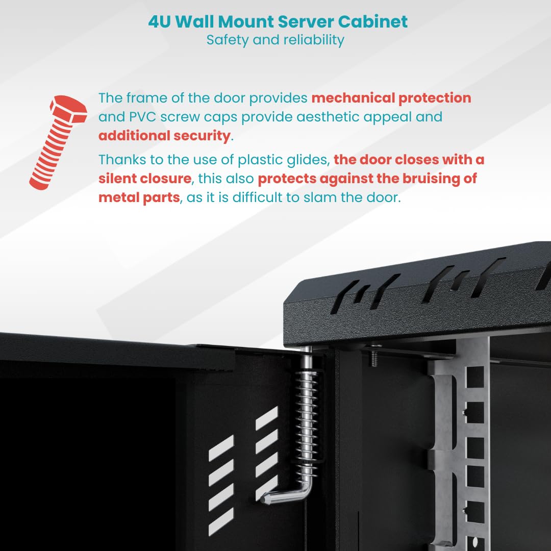 Armadio di Rete 19 Pollici - Armadio Rack 4U - Server Rack per Montaggio a Parete - Capacità di Carico 40 kg - Profondità 350 mm - Rack 19 Pollici - Nero